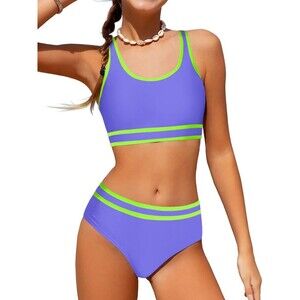 Girls Swimsuit Double Strap High Waist 2 Piece Bikini Sets Sporty 11-12 Y